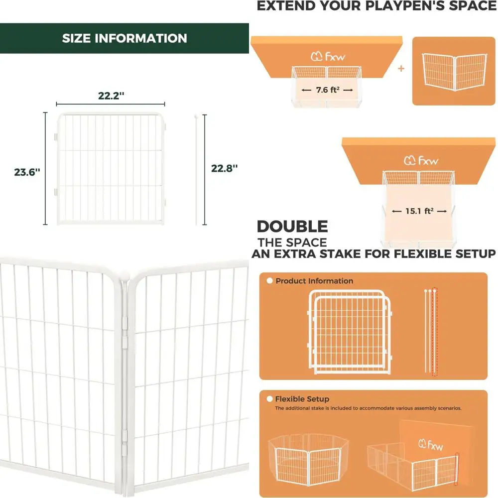 

Indoor Dog Playpen - Stress-Free & Safe Enclosure, Heavy Duty 24 2-Panel Pen for Puppies & Small Dogs, White
