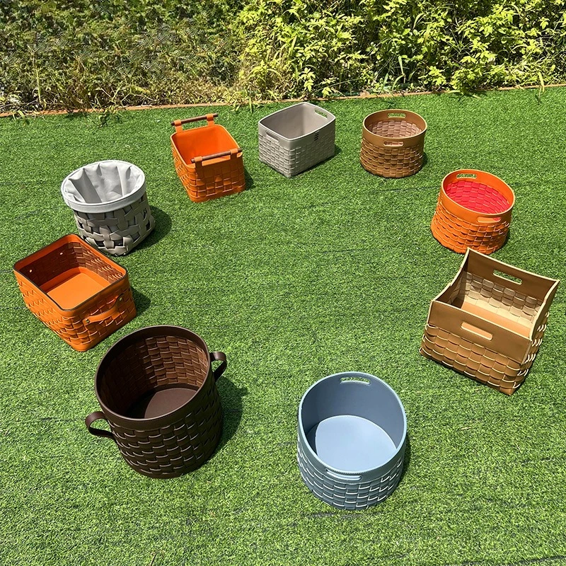 

Hand-woven leather storage basket Light luxury leather storage basket Household clothes Toys sundries storage box combination
