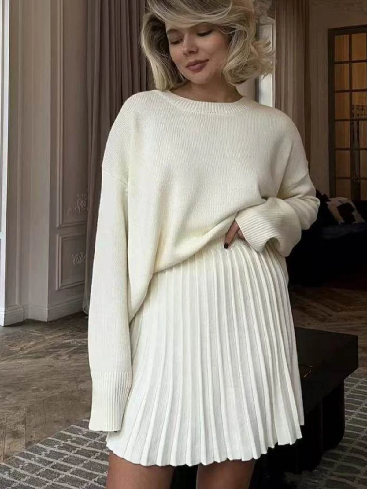 

Цветной круглый вязаный свитер, комплект с юбкой, женский модный комплект из двух предметов, длинный свек, удобный ансамбль