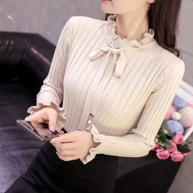 Women's Autumn and Winter Fashion Simplicity Solid Color Knitwear Women Clothes Korean temperament All-match Slim Sweater