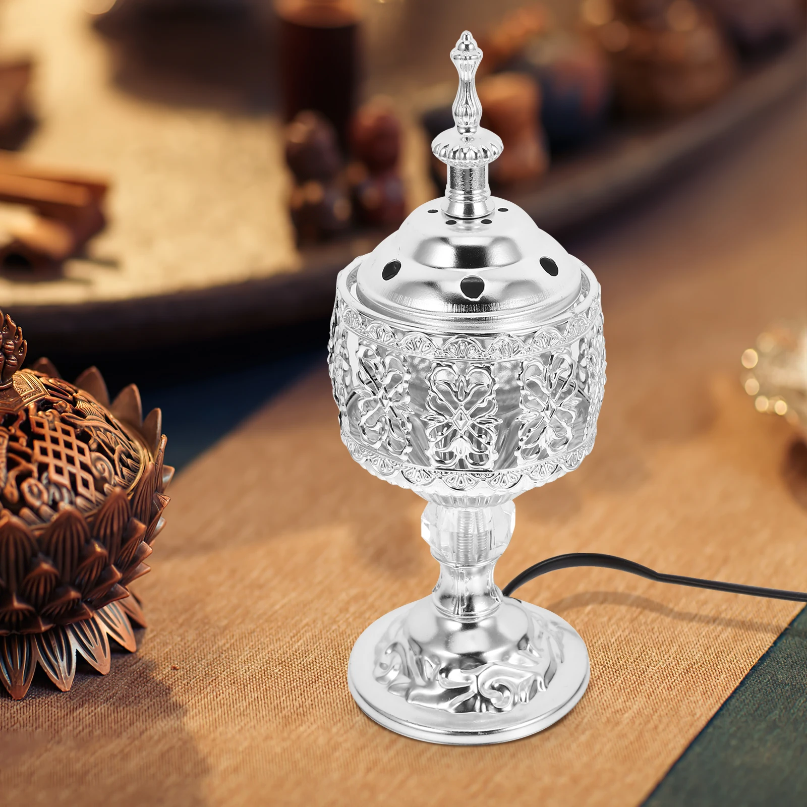 

Silver Middle Eastern Incense Burner Decorative Censer For Home Temple Festival Aroma Therapy Vintage Metal Desktop Ornament