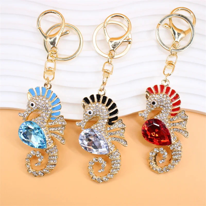 

Fashion Creative Lovely Crystal Seahorse Car Pendant Keychain For Women Bag Keychains Rhinestone Car keyrings Gifts Jewelry