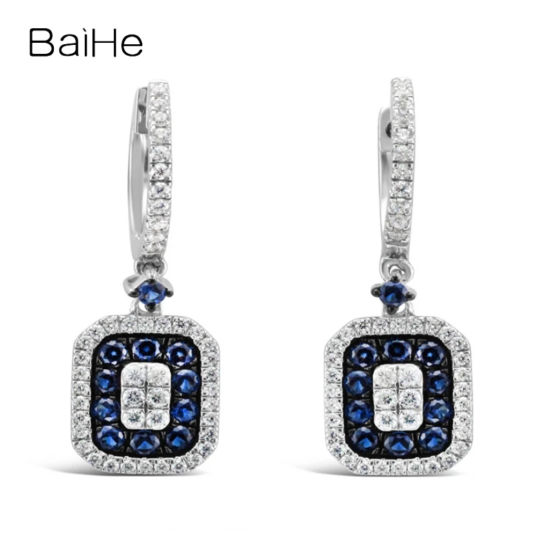 

BAIHE Solid 18K White/Yellow/Rose Gold Natural Diamond sapphire Square Clip Earrings Women Engagement Trendy Fine Jewelry