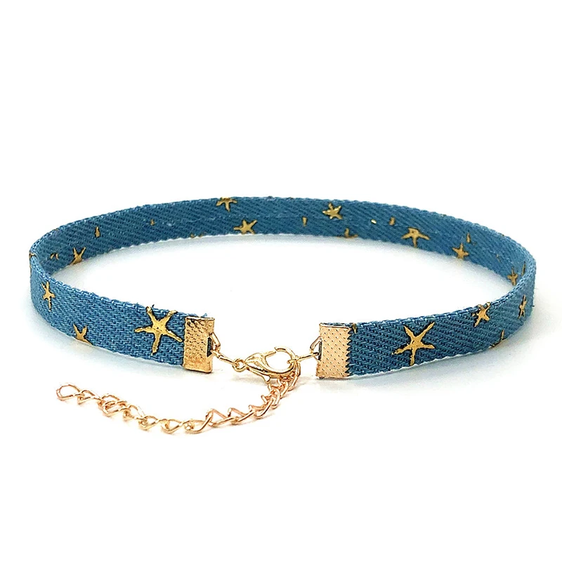 Trendy Blue Denim Gothic Goth Punk Star Choker Necklace Personality Vintage Clavicle Chain For Women Fashion Jewelry Accessories