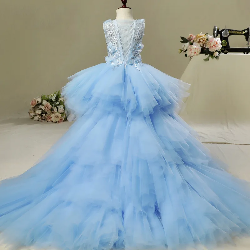 Girls\' Princess Dresses 3-16 Y Flower Girl Evening Dresses Children Trailing Puffy Dress Clothes