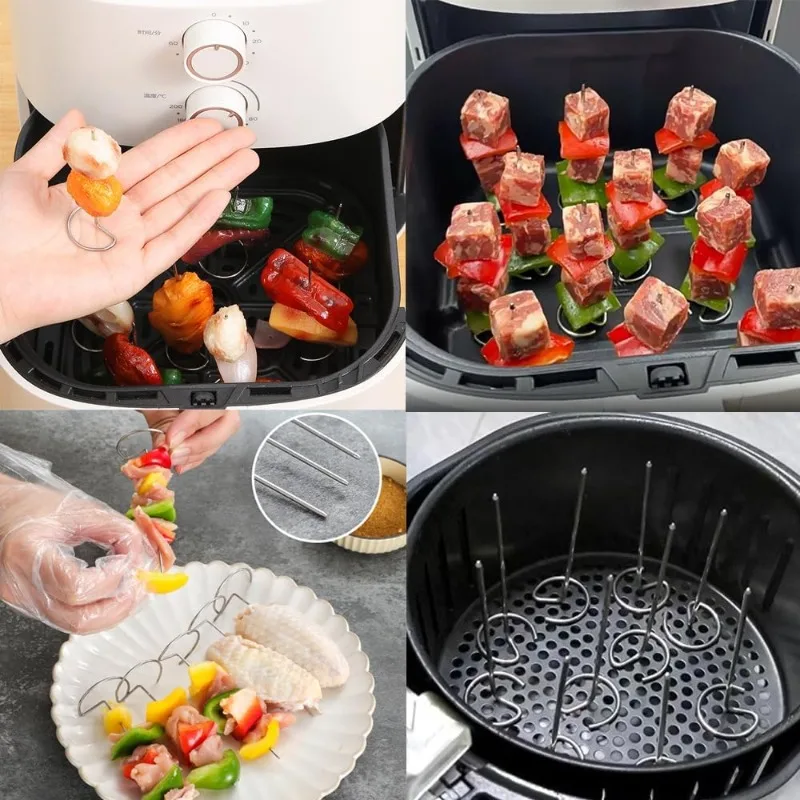 10-30 Stück Edelstahl-Grillspieße für Heißluftfritteusen, vertikale Grillspieße, universelles Zubehör, wiederverwendbare vertikale Grillstäbe – Detail 9