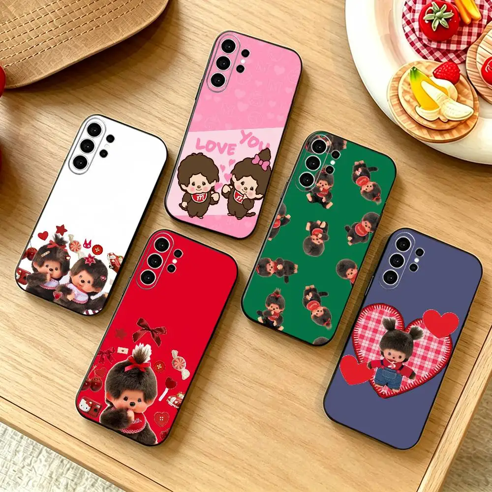 Cute M-monchhichis Phone Case For Samsung S25,S24,S21,S22,S23,S30,Ultra,S20,Plus,Fe,Note,10,9,5G Black Cover