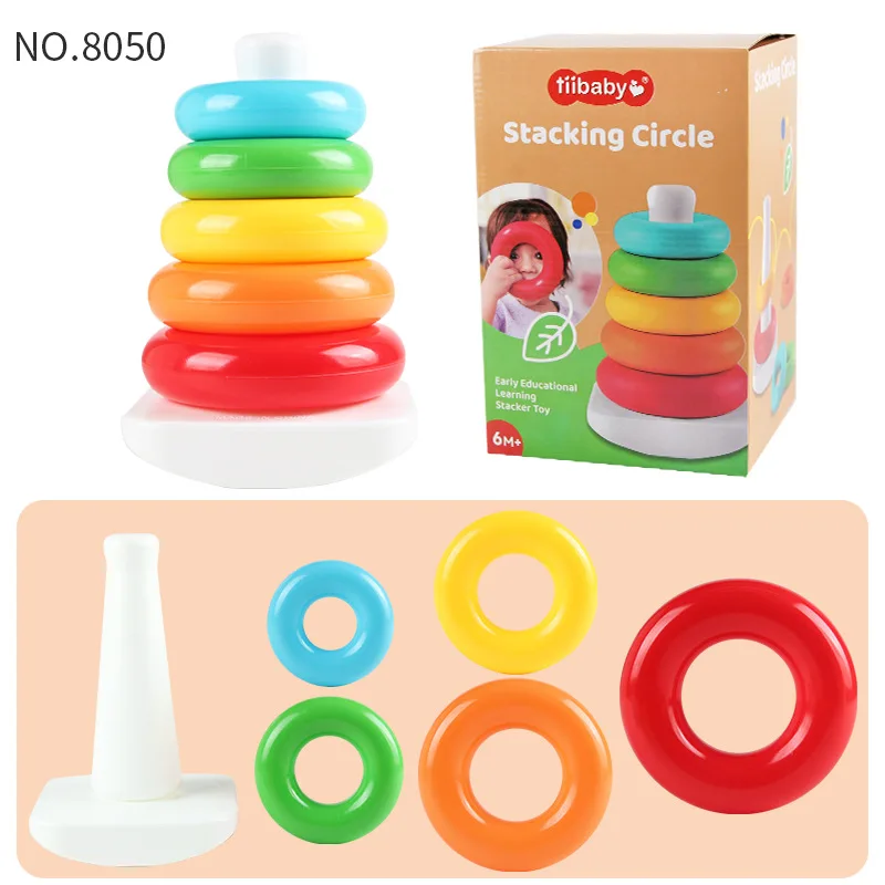 Jouets empilables arc-en-ciel Montessori pour les tout-petits, tour d'empilage d'apprentissage précoce, empileur d'anneaux souples, jouets pour bébé de 6 à 12 mois, 1-3