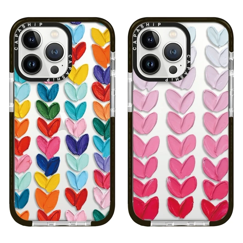 Oil Painting Graffiti Heart Case For iPhone 16 15 14 13 12 11 Pro X XS XR Max 7 8 Plus SE 20 2022 Soft TPU Shockproof Back Cover