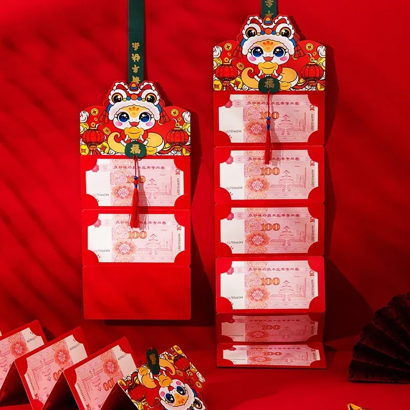 Creatieve 2/6/8/10 Cartoon Opvouwbare Rode Enveloppen Pakketten 2025 CNY Snake Jaar Cash Gift Bag verjaardag Lente Festival HongBao