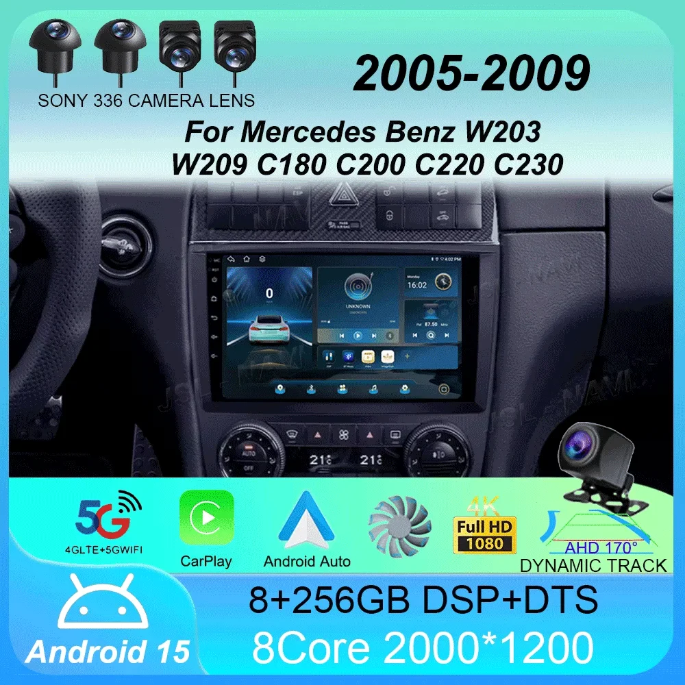 

Android 15 For Mercedes Benz W203 W209 C180 C200 C220 C230 2005 - 2009 Stereo Car Radio Multimedia Navigation GPS Carplay AUTO