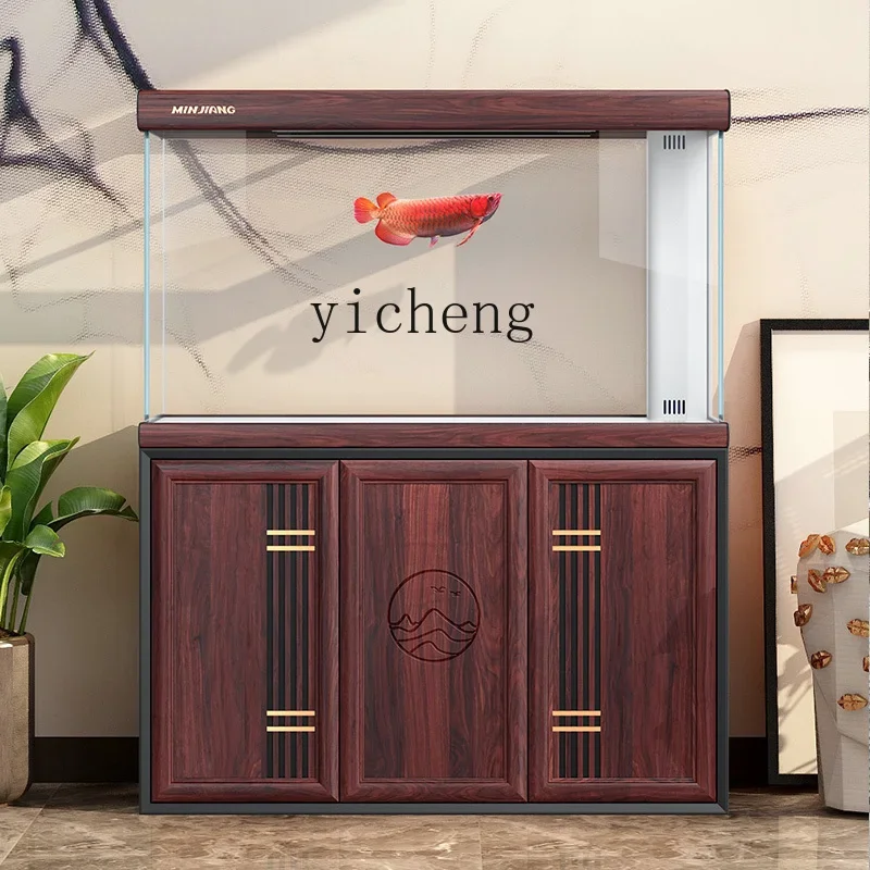 

living room home floor light luxury large water-free ecological arowana tank