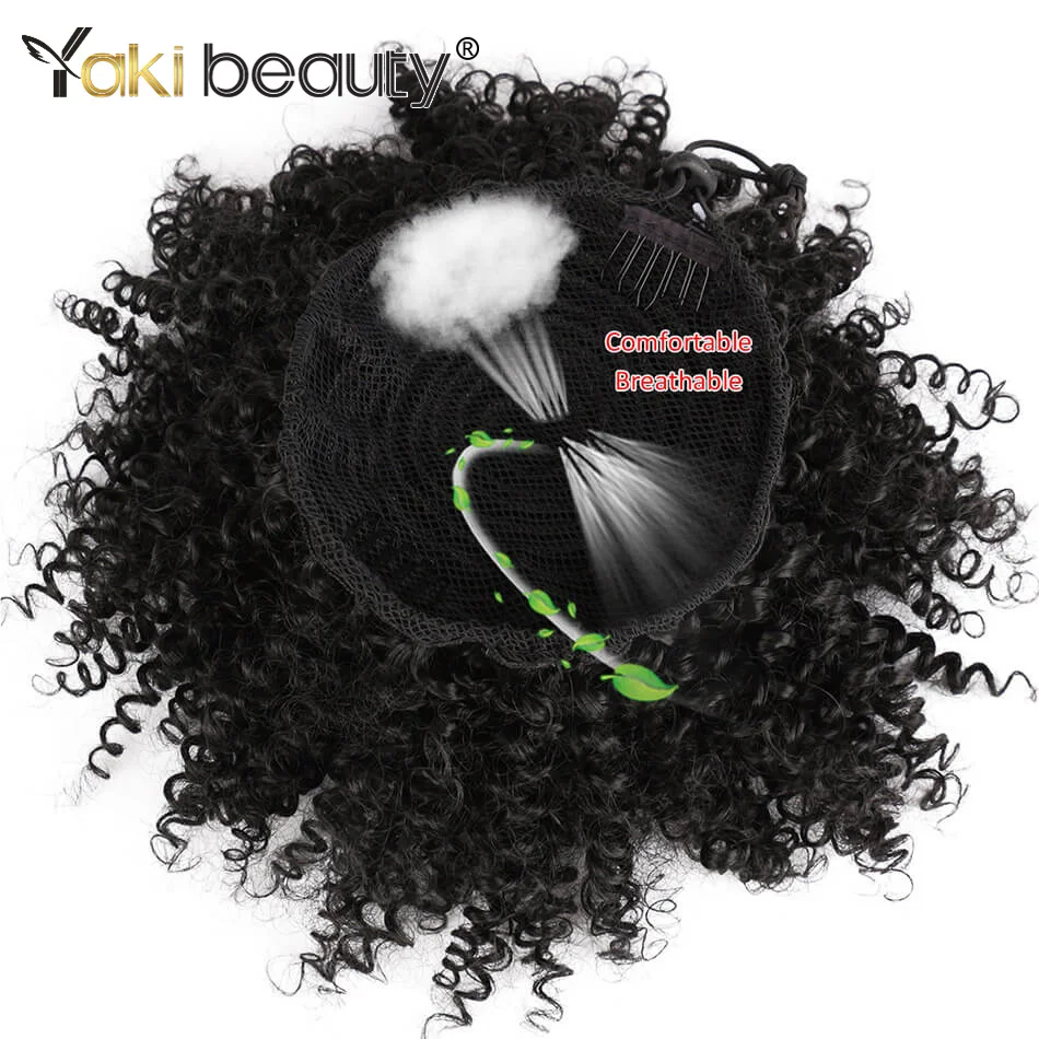 Synthetische Afro Puff Curly Chignon 12 Zoll kurze verworrene lockige Kordelzug Pferdeschwanz Haarverlängerung Haarteile für Frauen – Detail 5