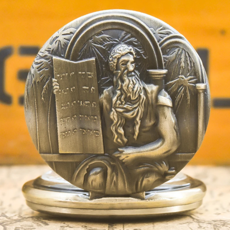 Montre de poche commémorative en Bronze rétro Steampunk Moïse dix commandements, série de colliers à Quartz en ardoise pour hommes et femmes