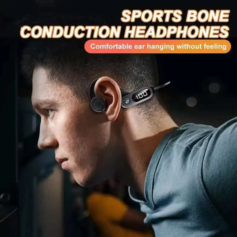 

New Wireless Bluetooth Bone Conduction Earphones With Digital Display IPX5 Waterproof Sports Earphones Supporting TF Card