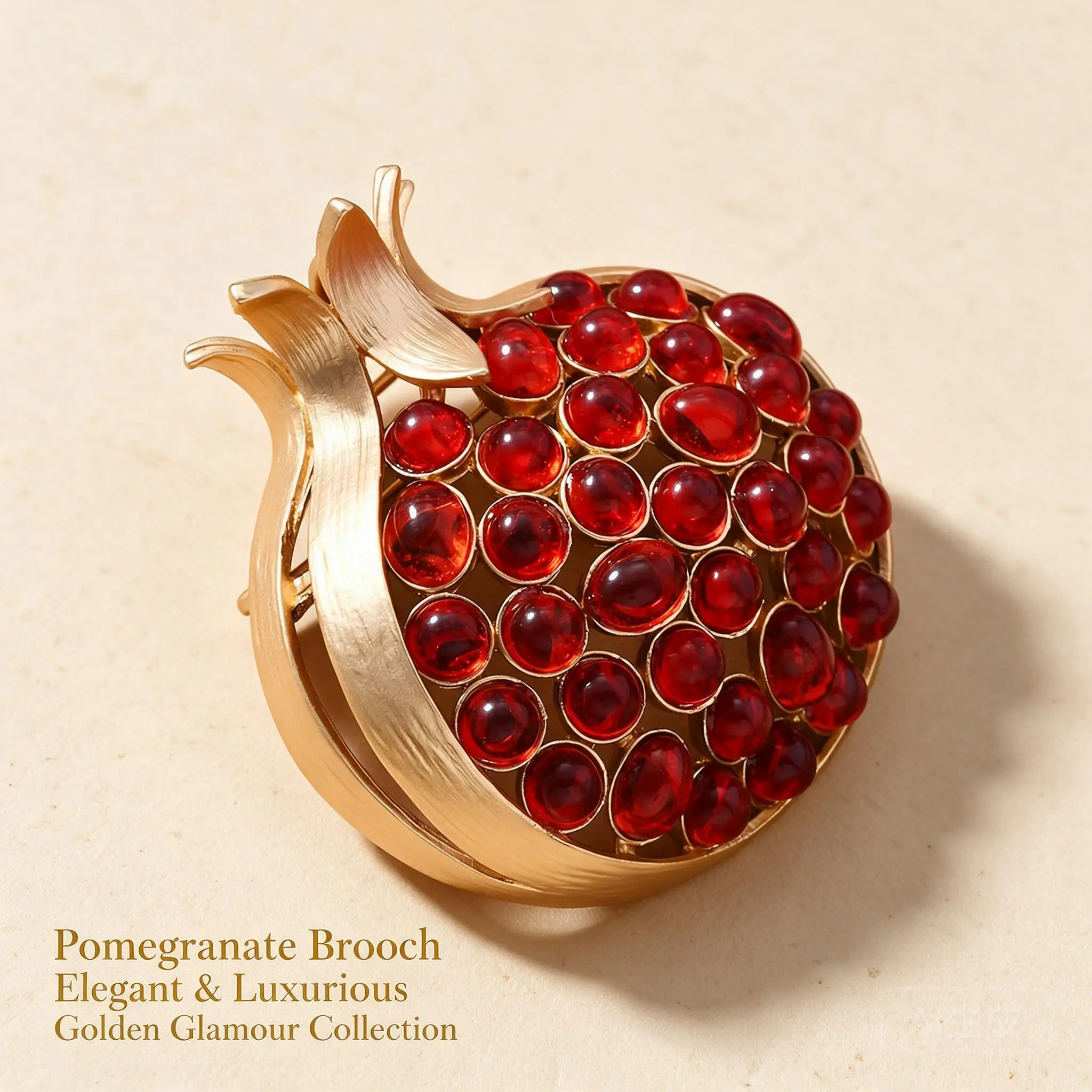 Vintage Matte Gold Hollow Red Pomegranate Brooch For Women Gemstone Fruit Lapel Pin Blazer Suit Corsage Dual Use Jewelry Gift