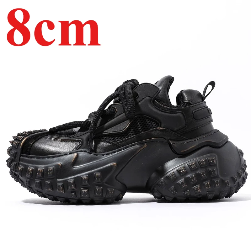 

Retro Trendy Daddy Shoes Men's 8cm Platform Sports Casual Shoes Genuine Leather Comfortable Thick Soled Height Increasing Shoes