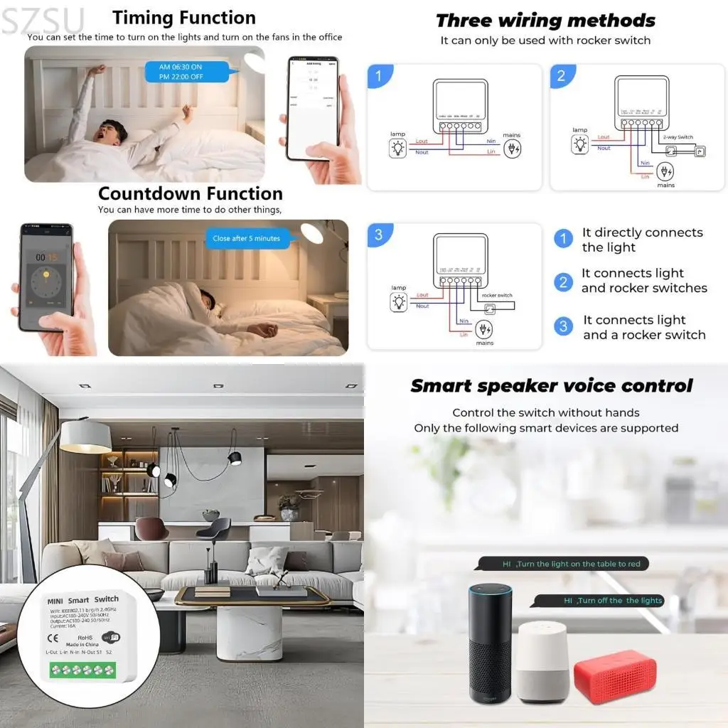 SZSU Breaker 16A 2 Way Control Switches WiFi Switches with Timer and Countdown Function Easy Installation