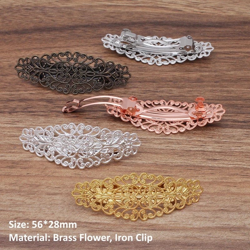 BoYuTe (10 Pieces/Lot) Metal Brass Filigree Flower Hairpin Base Women Hair Clips Handmade Materials