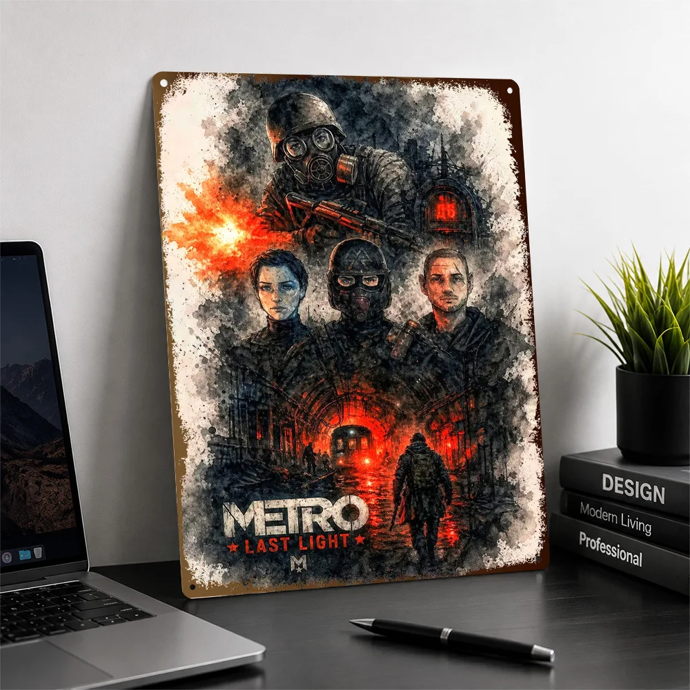 Metro Last Light Character Collage Textured Poster Customized Metal Tin Sign Battlefield Squad Design Wall Art Game Room Decor