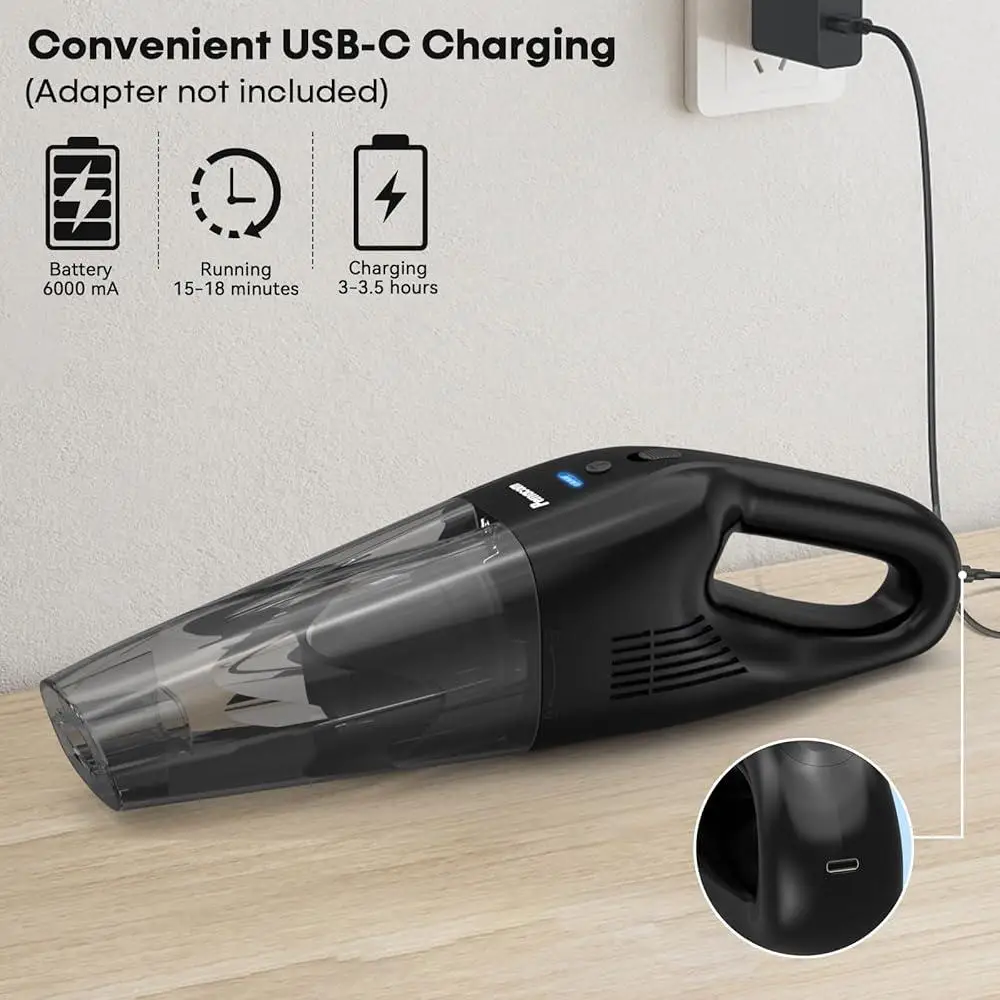Беспроводной ручной пылесос 10000 Па, легкий HEPA-фильтр, 18 фунтов, светодиодный светильник, тихий, 800 мл, мусорная корзина, перезаряжаемая батарея, пыль