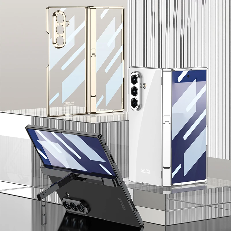 Чехол для телефона с магнитной петлей для Samsung Galaxy Z Fold 7, 6, стеклянный защитный кронштейн для экрана, противоударный чехол