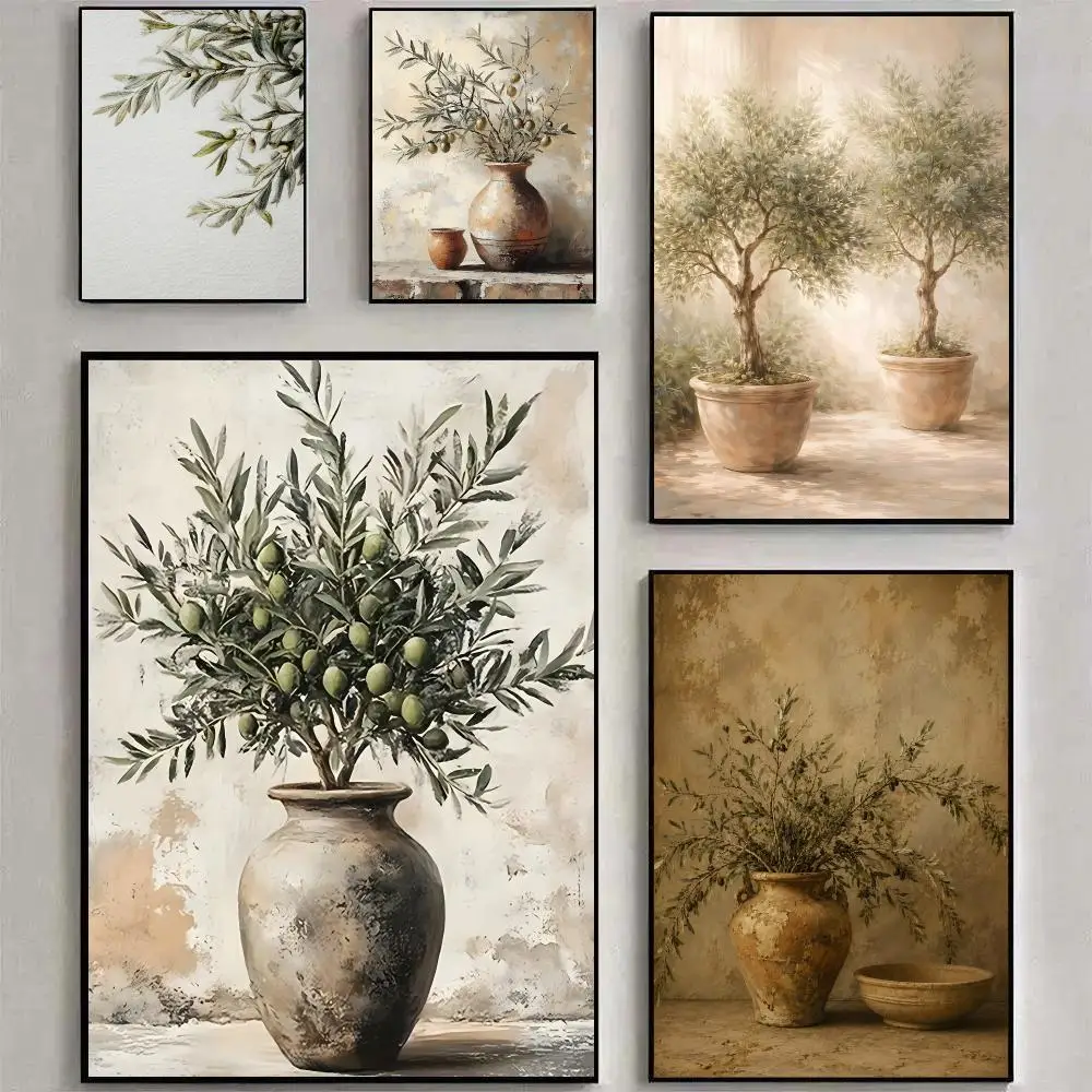 Italian Olive Tree Vase Poster Room Decoration, Home Wall Art Printing, Waterproof Bedroom Poster, Gift