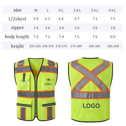 Size M-3XL Safety Vest Reflective High Visibility ANSI Class 2 Vest with Pockets and Zipper Construction Work Vest Men and Women