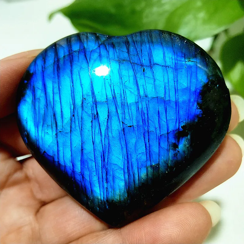 

Natural Crystal Blue Yellow Labrador Stone Heart Powerful Energy Play Spiritual Meditation Healing Feng Shui Home Ornament