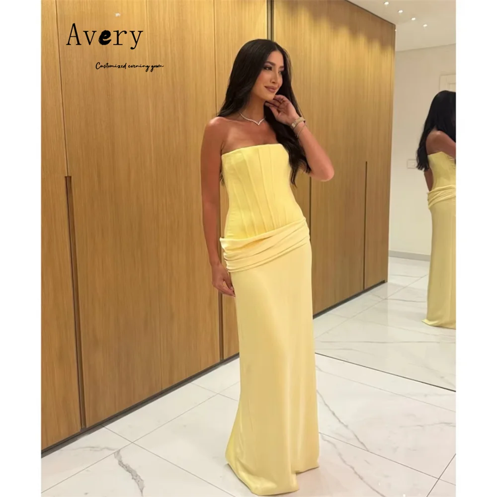 

Avery Customized Yellow Tube Top Off the Shoulder Sleeveless Women's Evening Dress Luxury 2025 Elegant Long Party Dresses Woman
