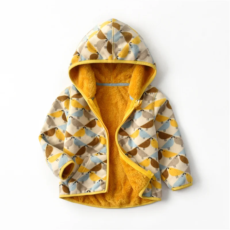 2-6T  Children Clothing for Boys Girls Winter Fleece Jackets Zipper Animals Print Hooded Hot Selling Thick Baby Coats
