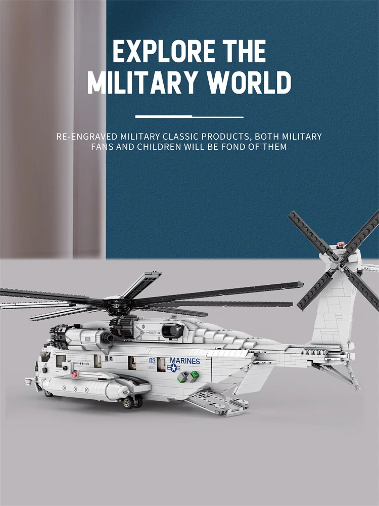 MOC-Helicóptero Modelo Blocos de Construção, Tijolos Militares, Brinquedo Presente para Meninos, CH53, 2192 Unidades