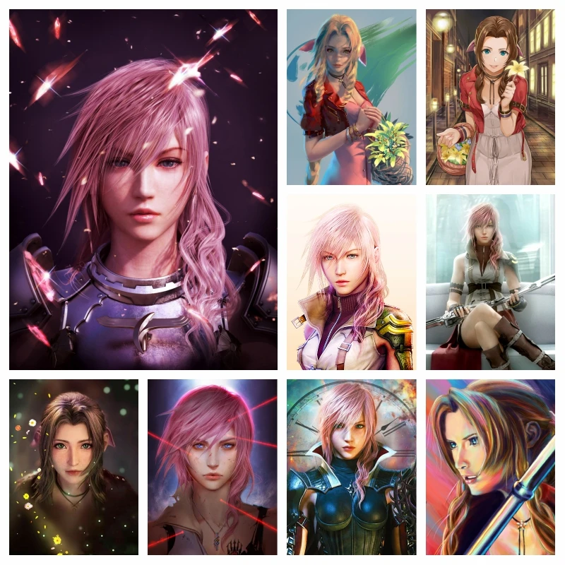 Final Fantasy Game Lightning Claire Farron Portrait AB Diamond Art Painting Cross Stitch Aerith Wall Art Mosaic Home Decor