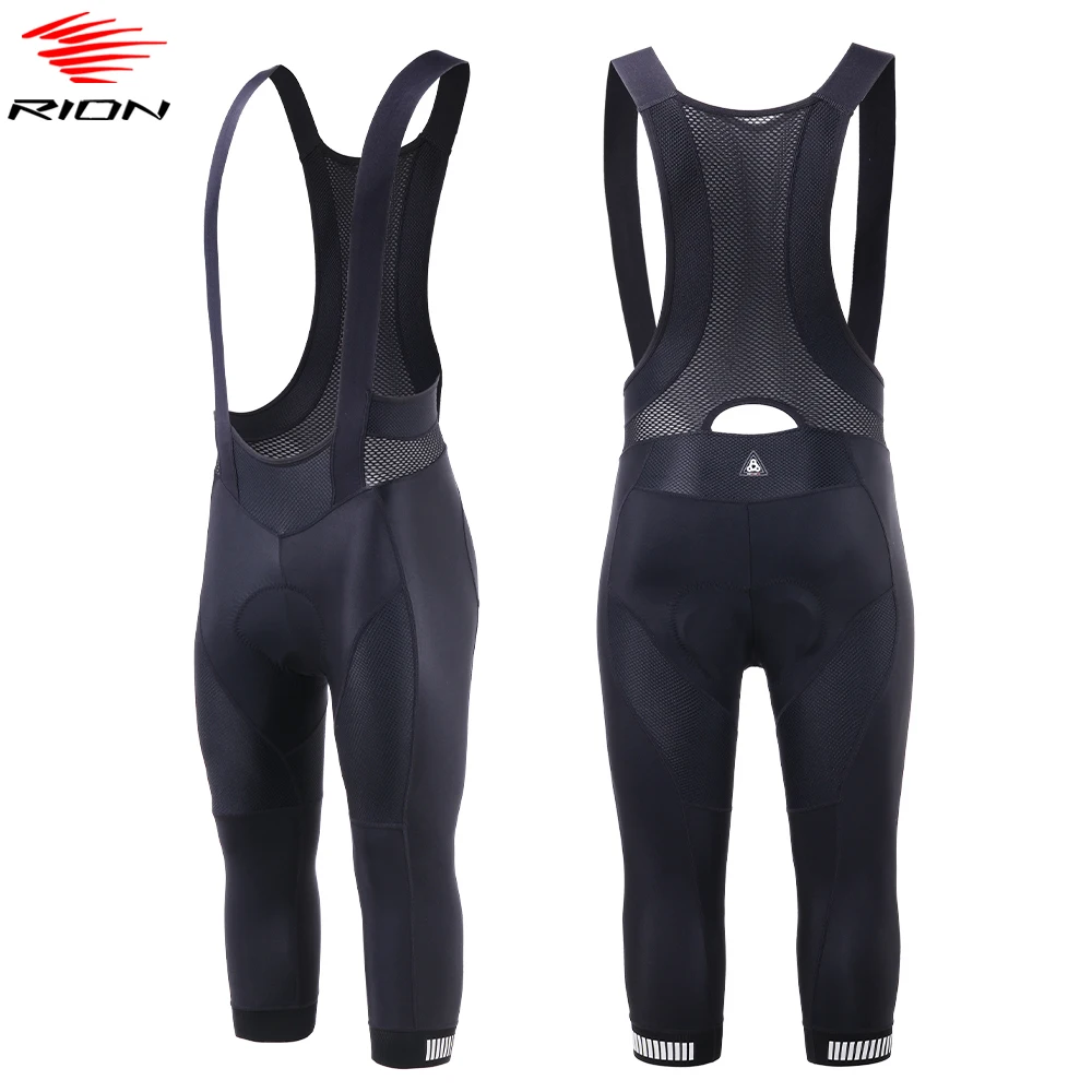 RION Men Cycling Bib Shorts 3/4 Pants Bicycle Tights MTB Road Bike Clothes Riding Braces 5 Hours Pad Long Distance Reflective