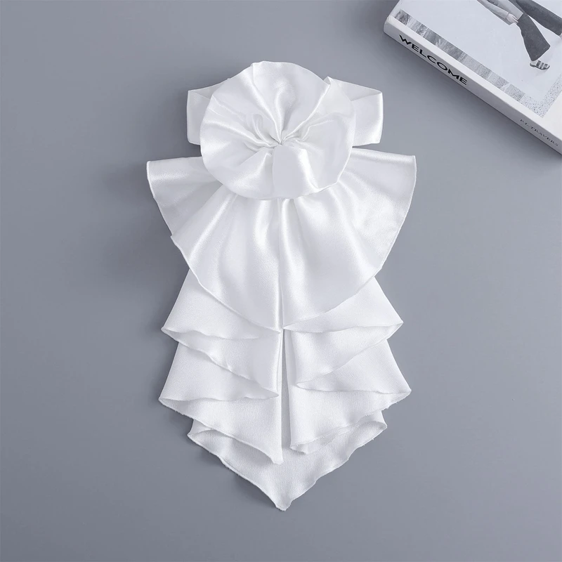 قميص أنيق متعدد الطبقات مكشكش مزخرف بياقة وهمية وغطاء للرقبة قابل للفصل وربطة عنق فستان إكسسوار زي #3