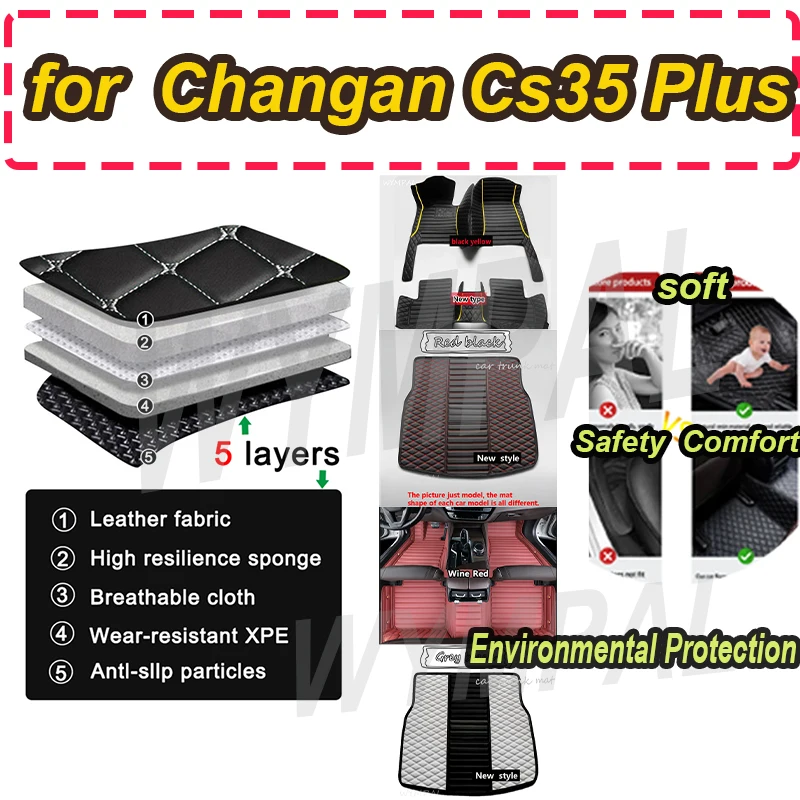 LUXURY Custom Car Floor Mats for Changan Cs35 Plus 2018-2022 Year Eco-friendly Leather Car Accessories