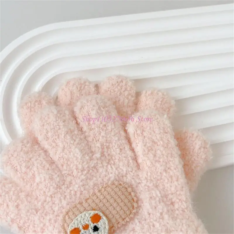 R6FD 1 Paar Winterhandschuhe für Kinder, Cartoon-Stil, für Kinder, Kindergarten, Fünf-Finger-Fäustlinge, bequem für Wärme und – Detail 1