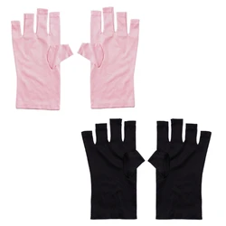 Professional Protections Gloves UV-Shield Glove for Home Outdoor Use Pink/Black Nail Art Stretchy Fingerless Glove