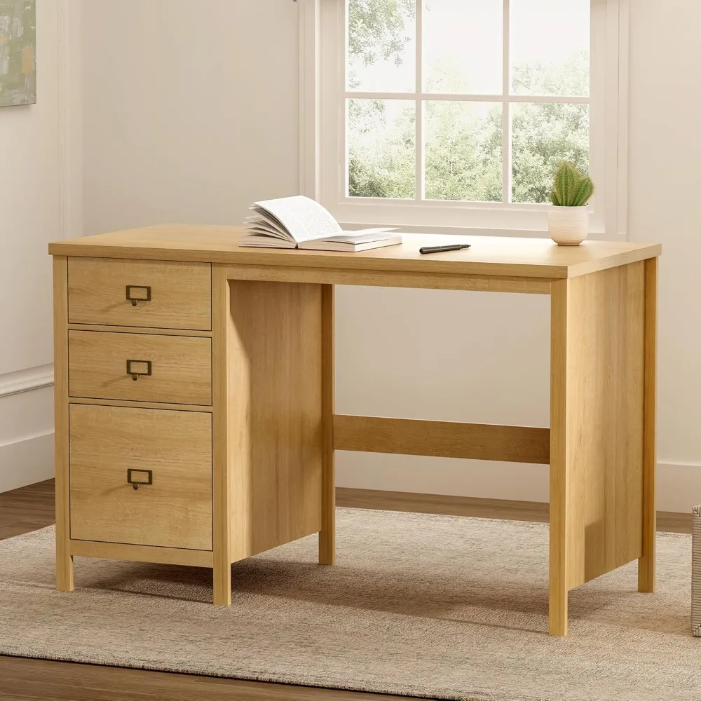 

Desk with Drawers, Modern Wood Home Office Desk with File Drawer, Farmhouse Computer Writing Desk for Working, Natural