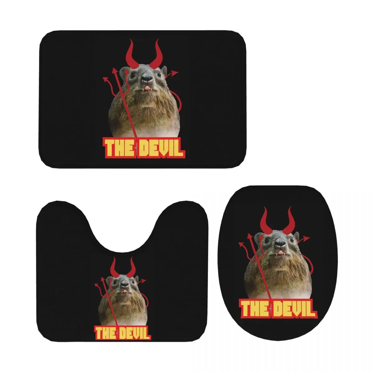 

Rock Hyrax Devil 3 Piece Bath Mat Bathroom Set Toilet Lid Cover Home Decor Non-Slip Carpet Floor Rug