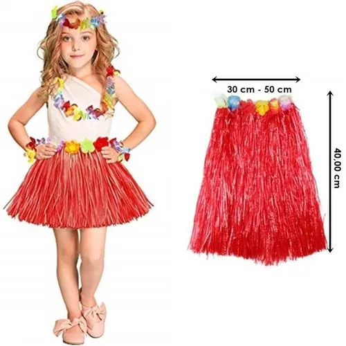 Aydınlı Party Supplies Hawaiian Hula Skirt Red Color 40 cm