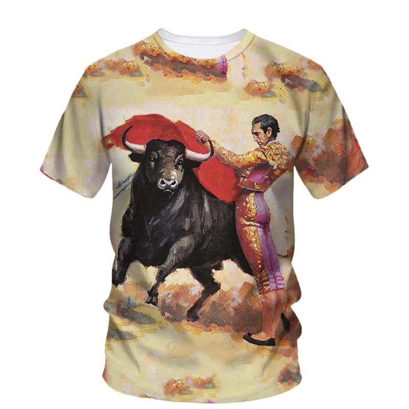 Toros Bullfight 3D Printing T Shirt Man Summer O-Neck Short Sleeve Oversized Top Casual Tee Loose Streetwear Unisex Spain Tshirt