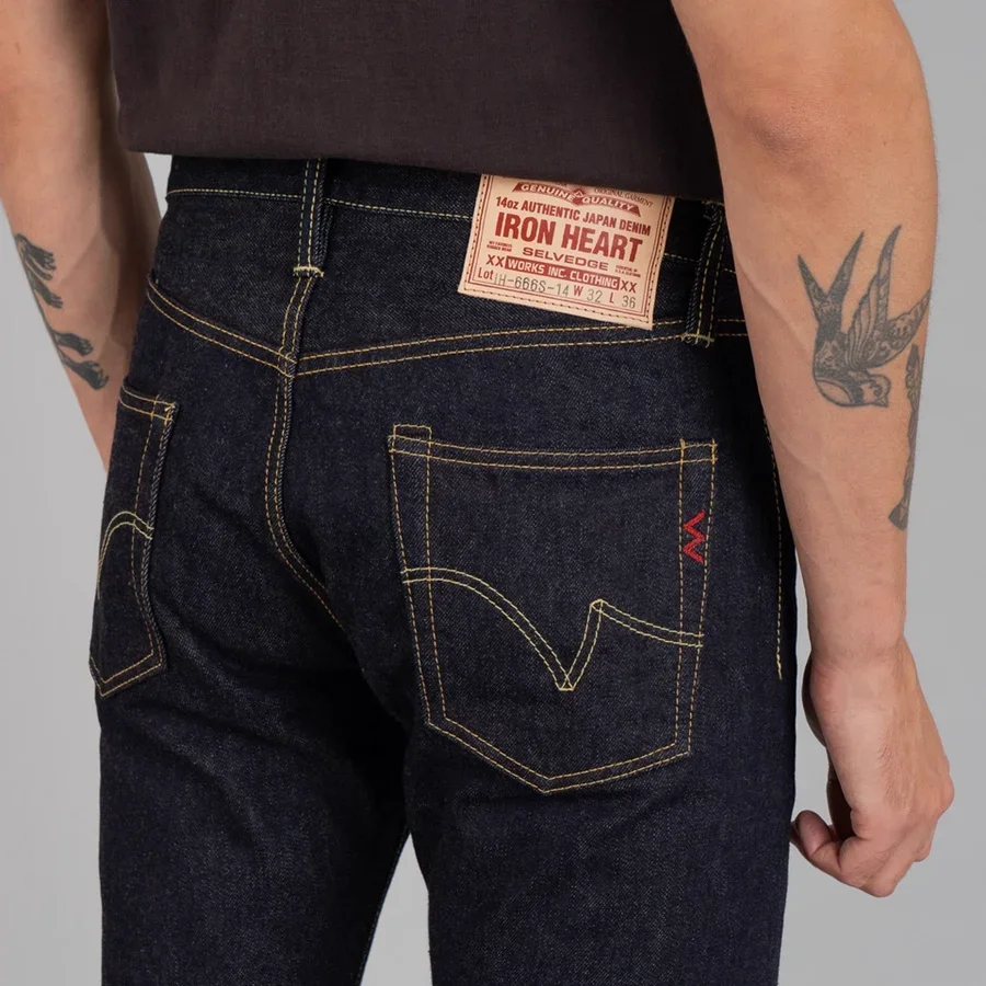 

IRON HEART Heavy primary color unstripped 14oz Aramco Kaki Jeans