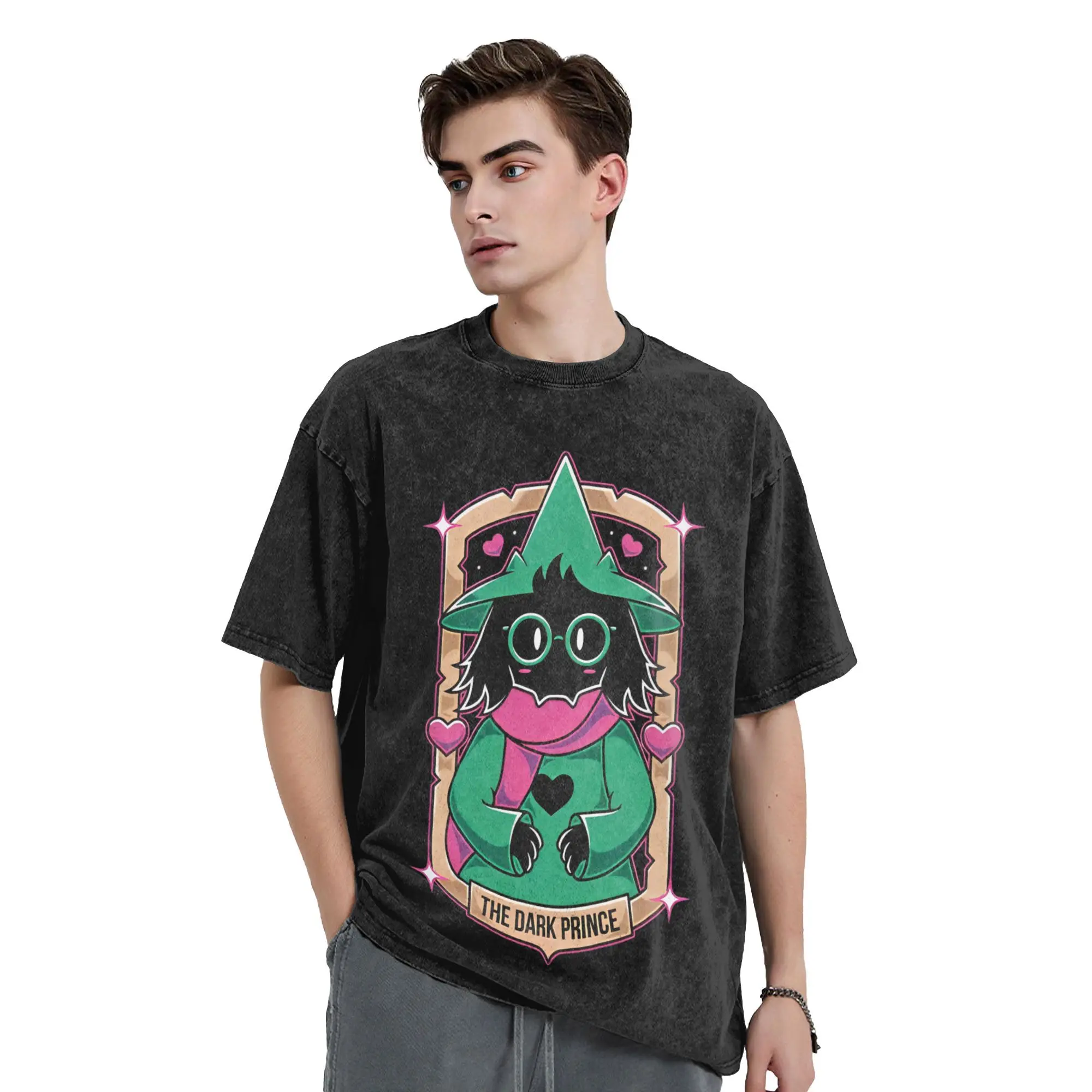 

Washed T Shirts Deltarune Ralsei The Dark Prince Hip Hop Vintage T-Shirt Street Streetwear Cotton Printed Tops Tees Men Women