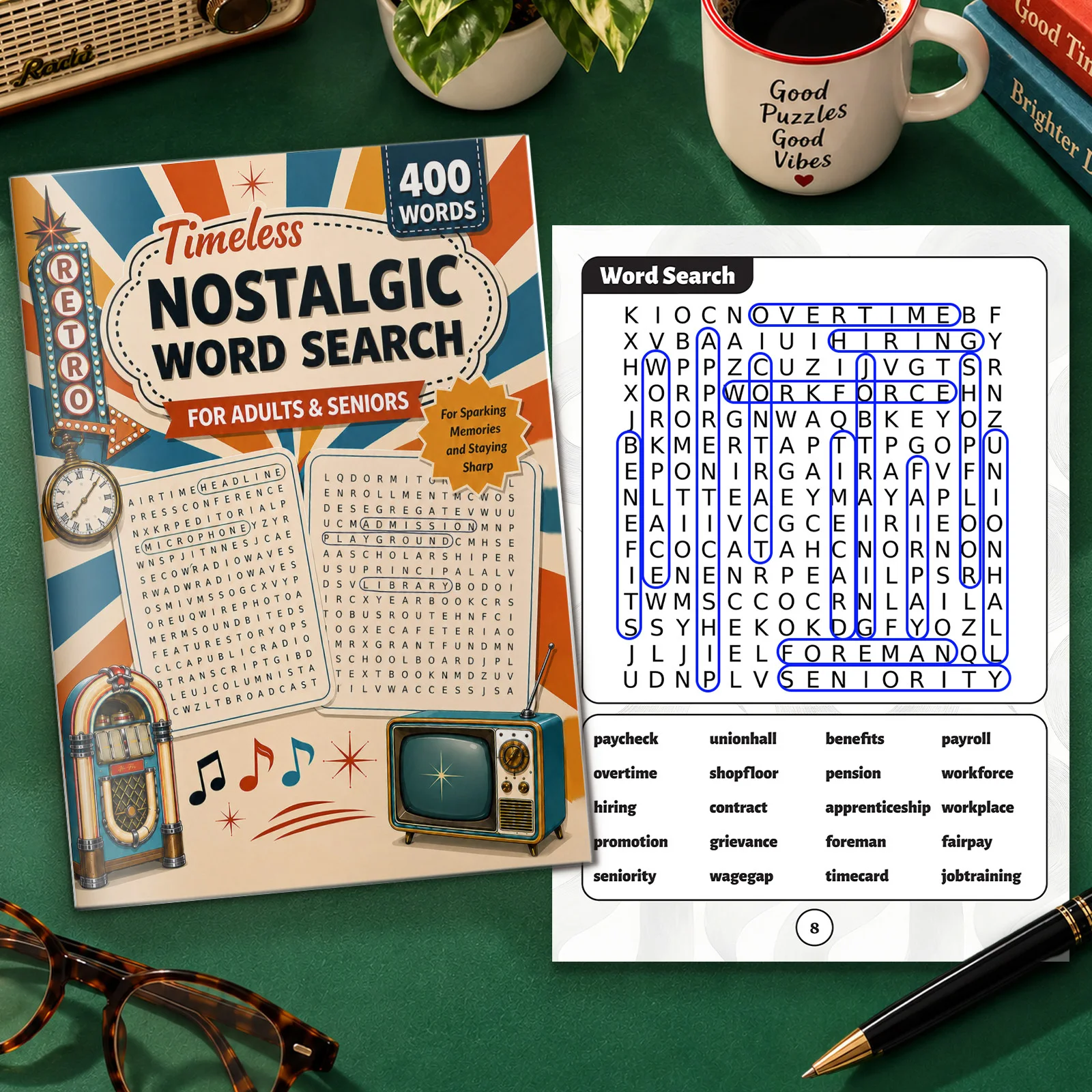 Timeless Nostalgic Word Search for Adults & Seniors, 400 Retro Words, Vintage Memories, Work, Music and Culture