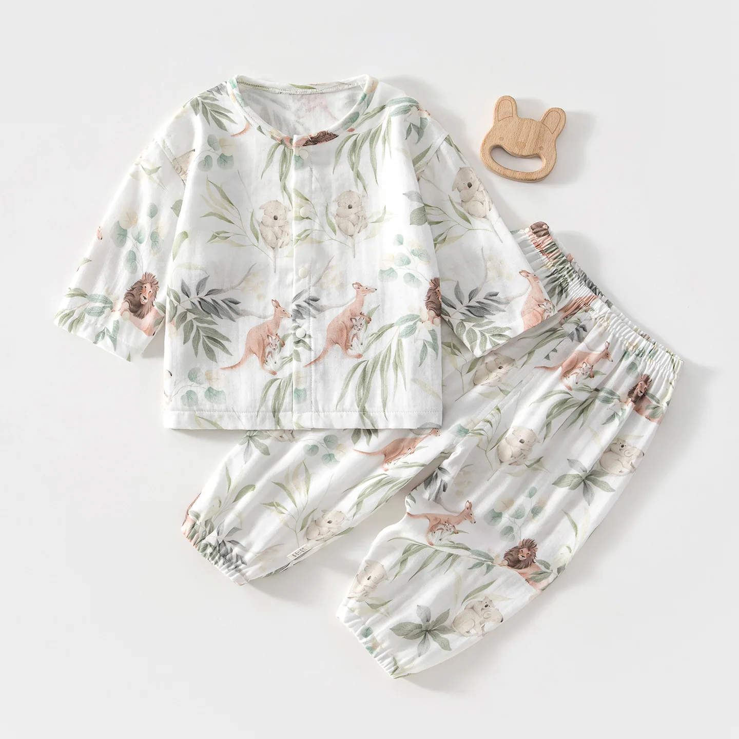 Baby Cotton Pajama Sets Baby Homewear Long-Sleeved Bamboo Fiber Top Pants Children Summer Air Conditioning Room Clothes