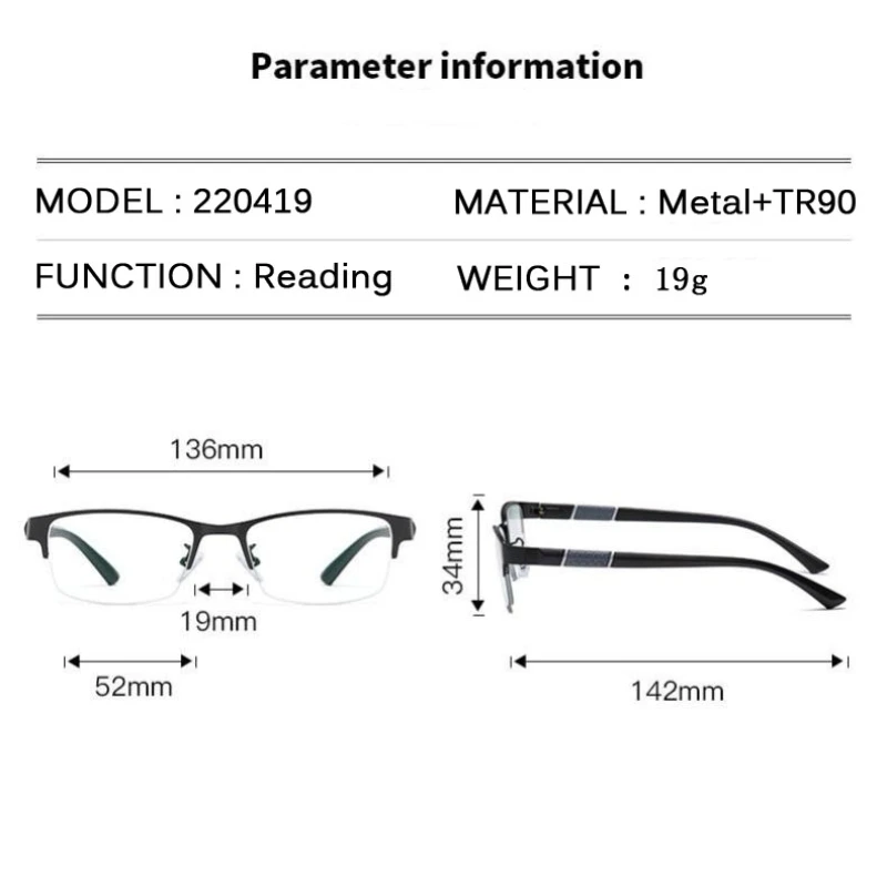 Anti-radiation Reading Glasses Men Half Frame Presbyopia Eyewear TR90 spring leg Eyeglasses Diopters +1.0 To +4.0 Business Gafas