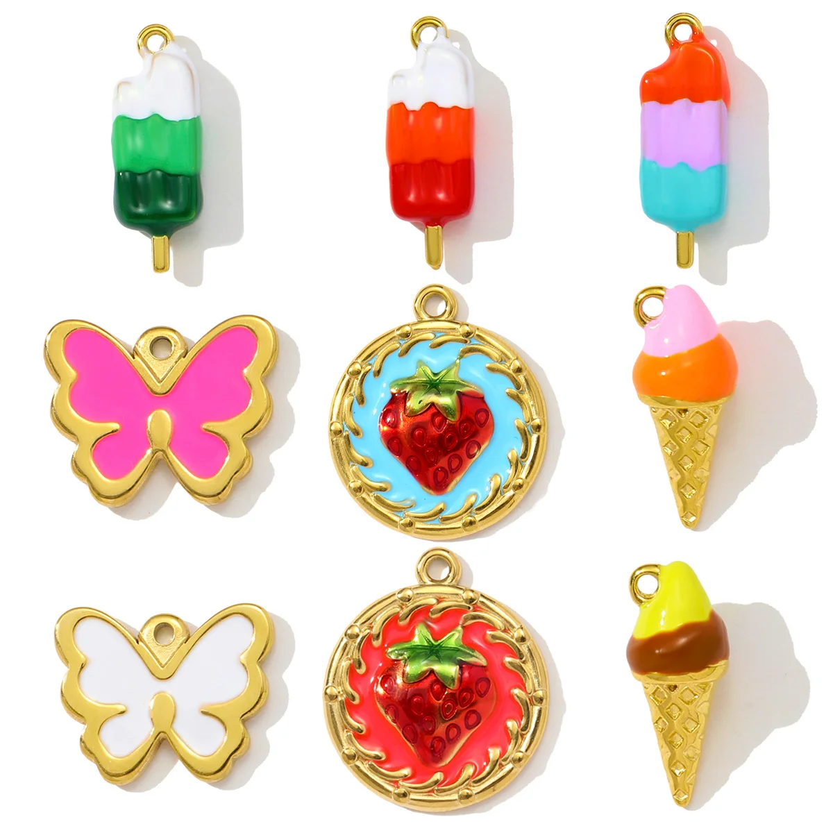 

3Pcs/Lot Stainless Steel Ice Cream Charms Butterfly Cone Pendants For DIY Making Necklace Earrings Jewelry Accessory Wholesale
