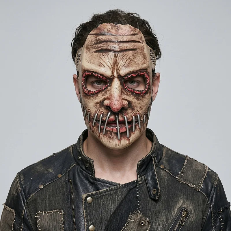 Le Cool New - horror mask with big mouth and spikes, half-face party costume ghost headgear for Halloween