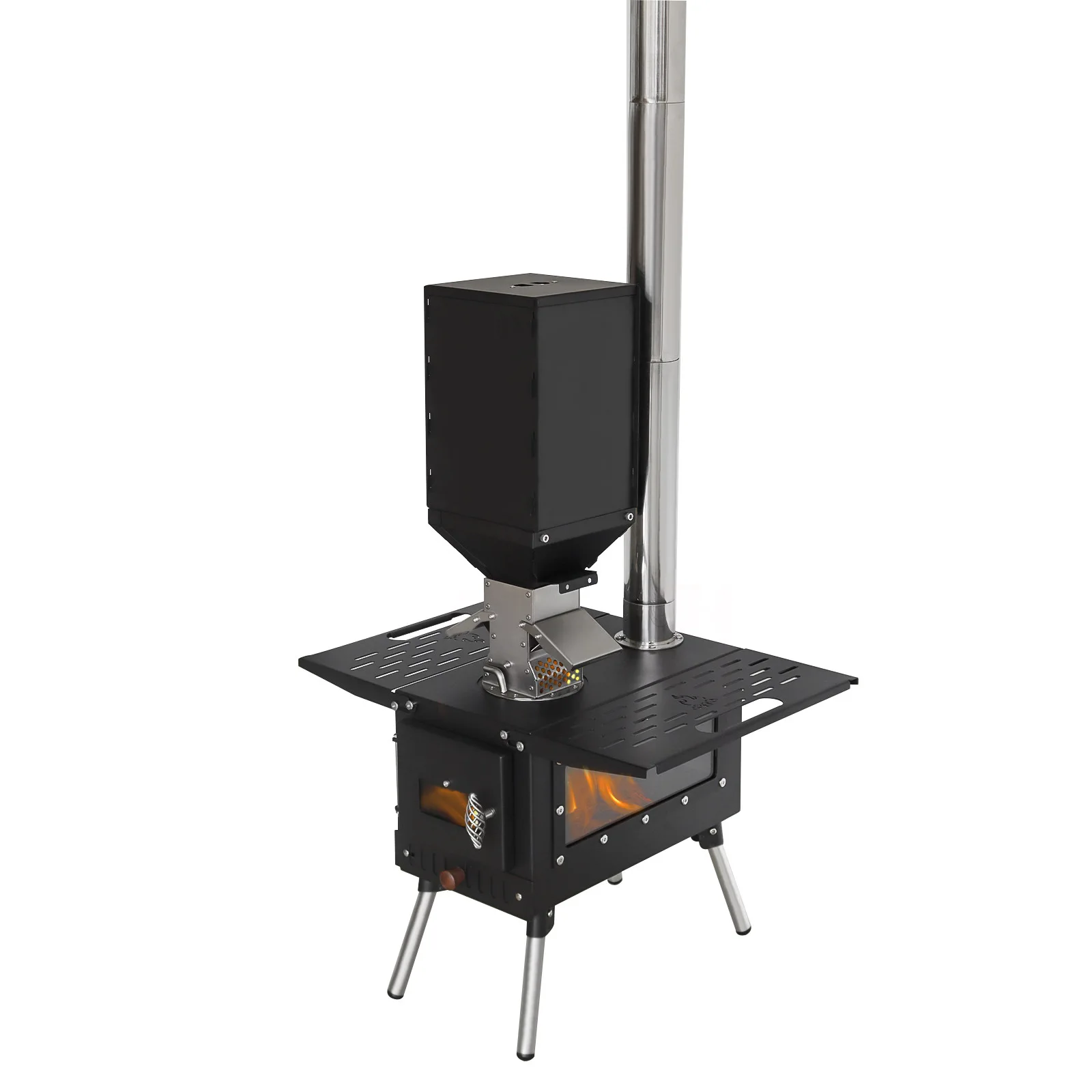 Outdoor, camping, pellet stove, heating, stainless steel, vertical
